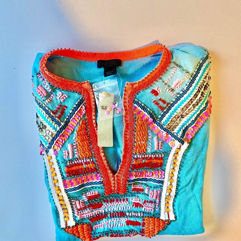 J Crew Beaded and Sequin embellished Short Sleeve